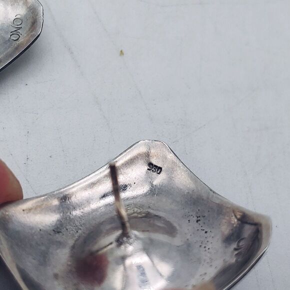 Ono 930 Sterling Silver Stamped Square 1" Stud Deco Modernist Earrings - Picture 9 of 11